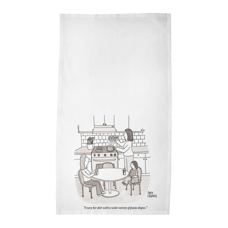 Amy Hwang Tea Towels - "I vary her diet with a wide variety of pasta shapes."